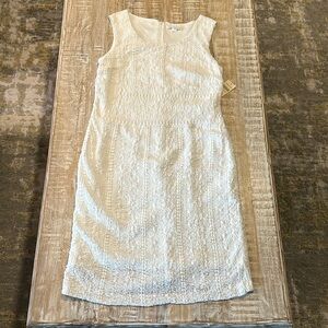 Coldwater Creek White Crinkle Lace Sheath Dress Soft and Stretchy Eyelets 10
